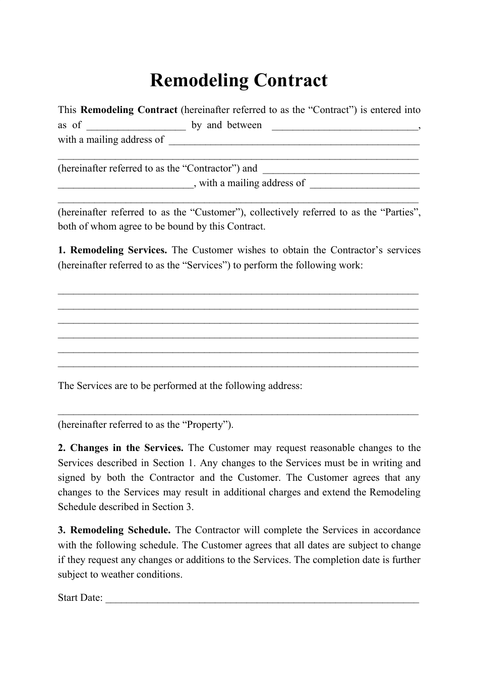 Remodeling Contract Template Fill Out Sign Online And Download PDF