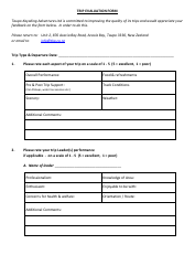 Document preview: Trip Evaluation Form - Taupo Kayaking Adventures Ltd
