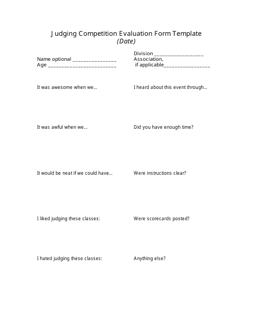 Judging Competition Evaluation Form Template