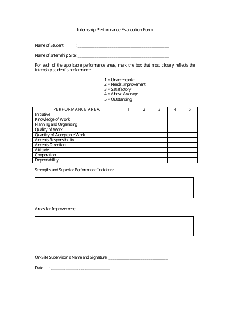 &quot;Internship Performance Evaluation Form&quot; Download Pdf