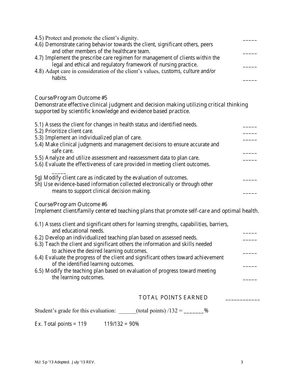 Clinical Performance Evaluation Form, Page 3