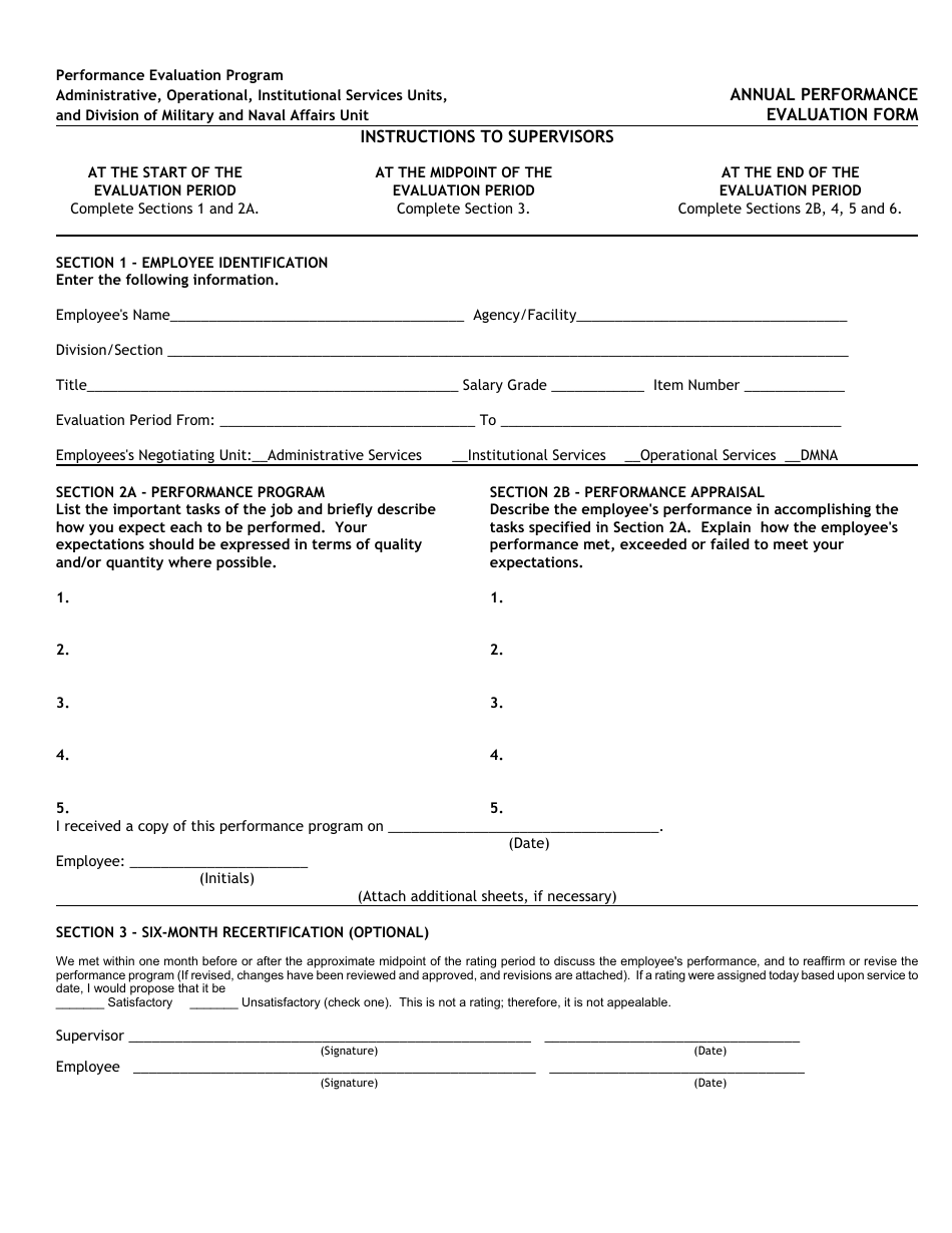 Annual Performance Evaluation Form, Page 1