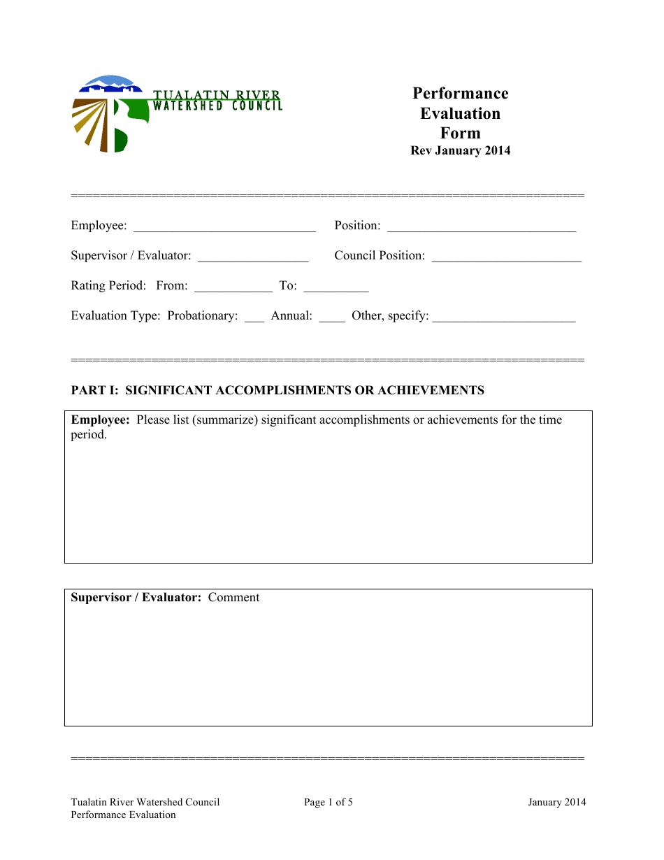 Performance Evaluation Form - Tualatinn River Watershed Council, Page 1