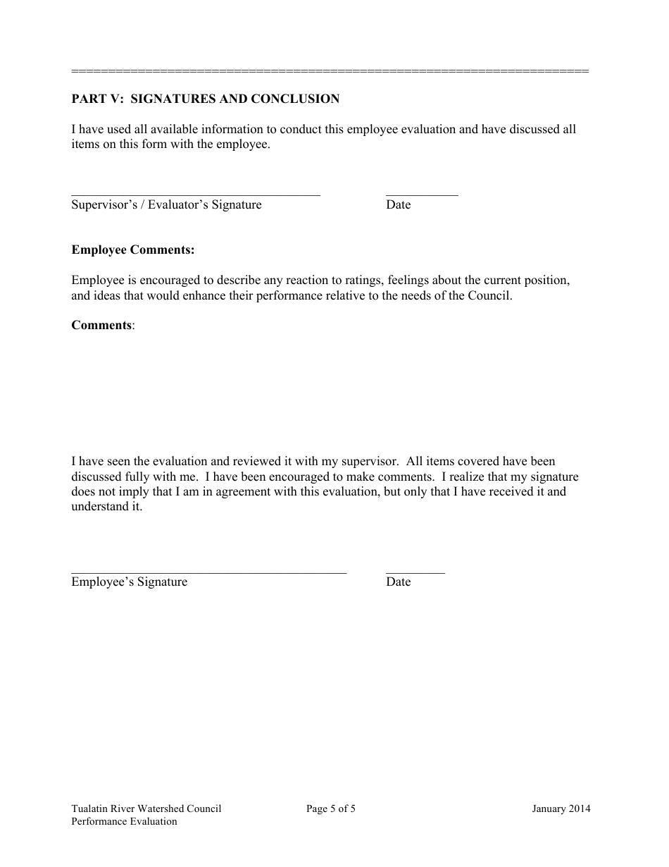 Performance Evaluation Form - Tualatinn River Watershed Council, Page 5