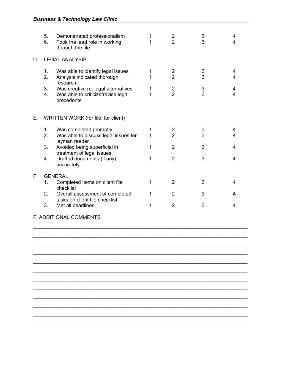 Student Evaluation Form - Business  Technology Law Clinic, Page 2