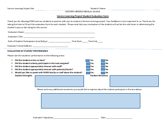 Document preview: Service-Learning Project Student Evaluation Form - Eastern Virginia Medical School