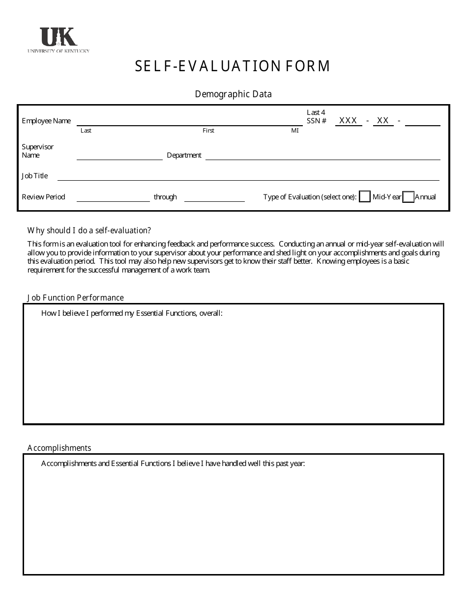 Self-evaluation Form - University of Kentucky, Page 1