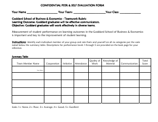 Document preview: Confidential Peer & Self Evaluation Form