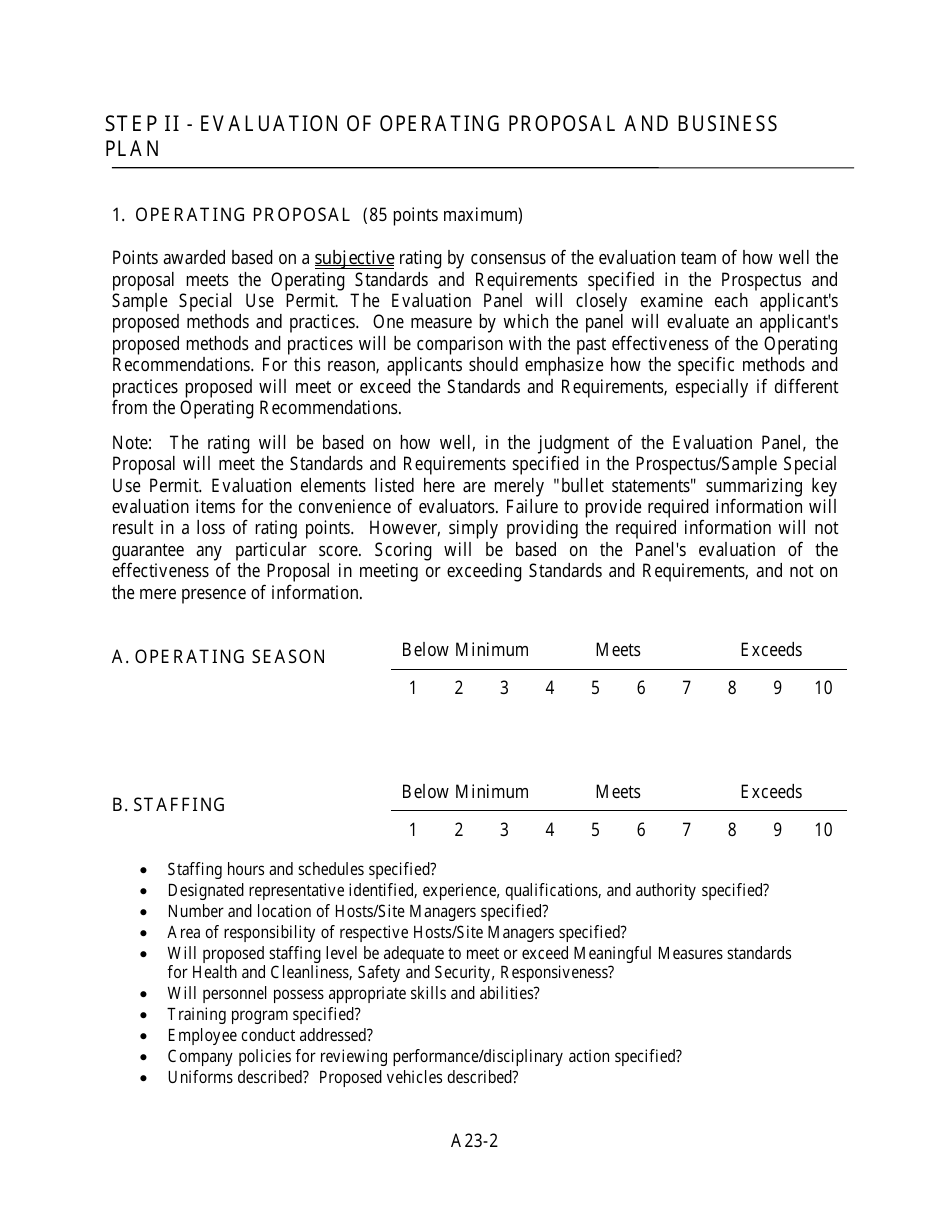Appendix 23 Sample Campground Concession Proposal Evaluation Form, Page 2