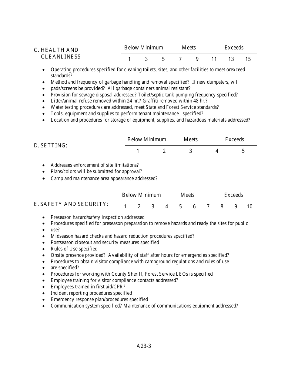 Appendix 23 Sample Campground Concession Proposal Evaluation Form, Page 3