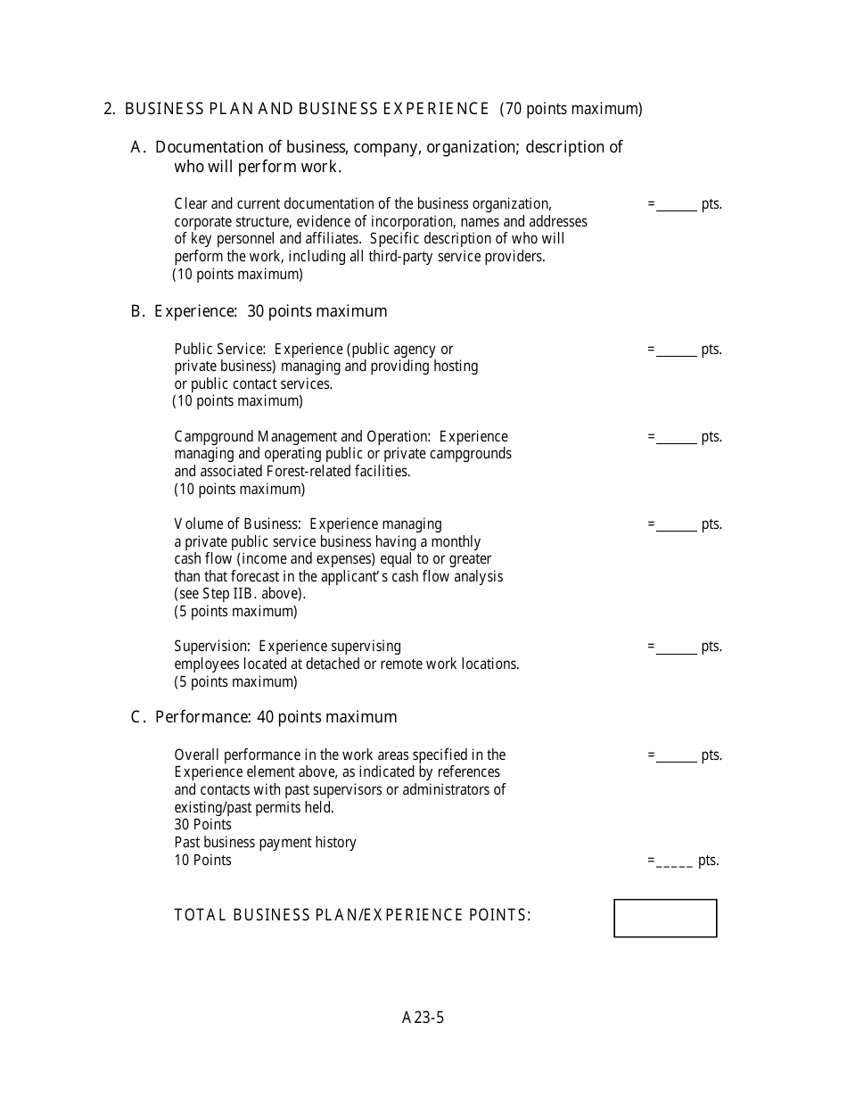 Appendix 23 Sample Campground Concession Proposal Evaluation Form, Page 5
