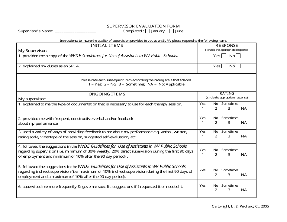 Supervisor Evaluation Form Template   Supervisor Evaluation Form Print Big 