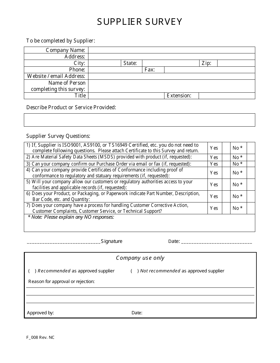 Supplier Survey Template Download Printable PDF Templateroller