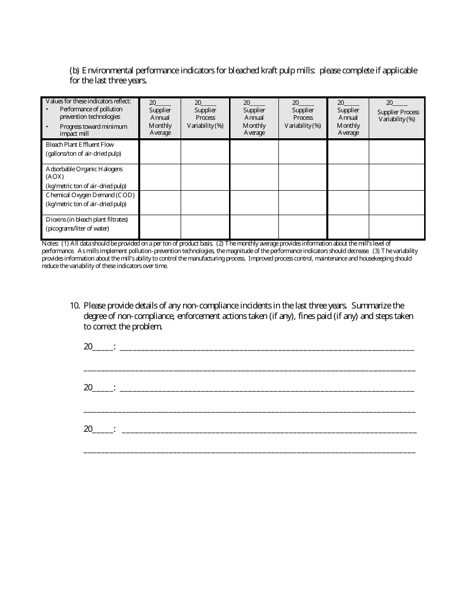 Paper Supplier Evaluation Form, Page 5