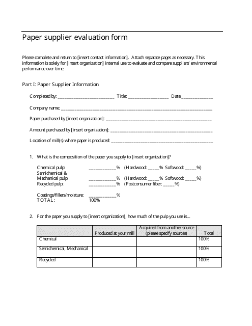 Sample Supplier Assessment Form Classles Democracy