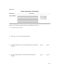Document preview: Team Dynamics Evaluation Template