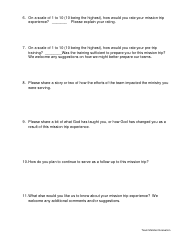 Mission Trip Evaluation Form, Page 2