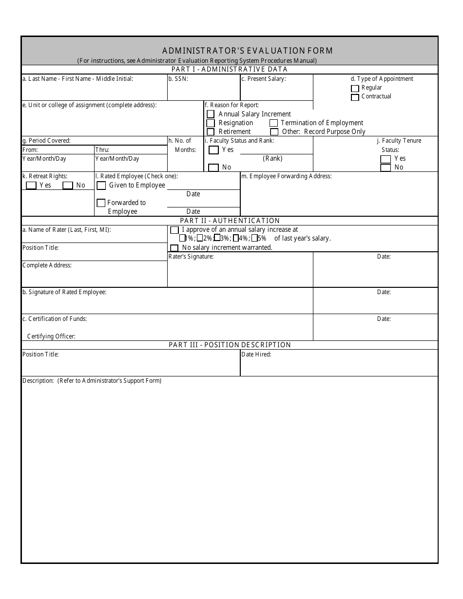 Administrators Evaluation Form, Page 1