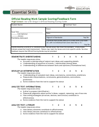 Official Reading Work Sample Scoring/Feedback Form - Oregon
