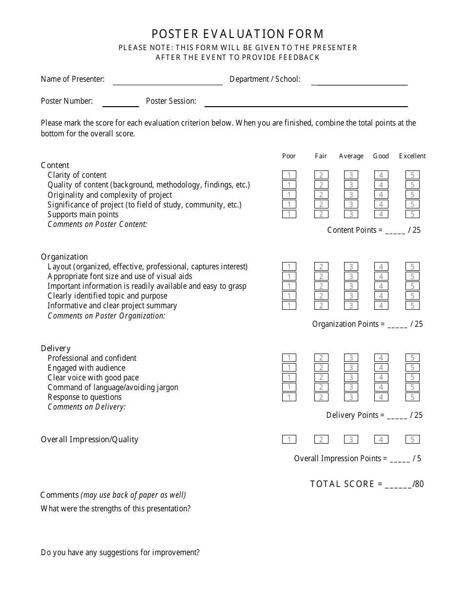 Poster Evaluation Form, Page 1