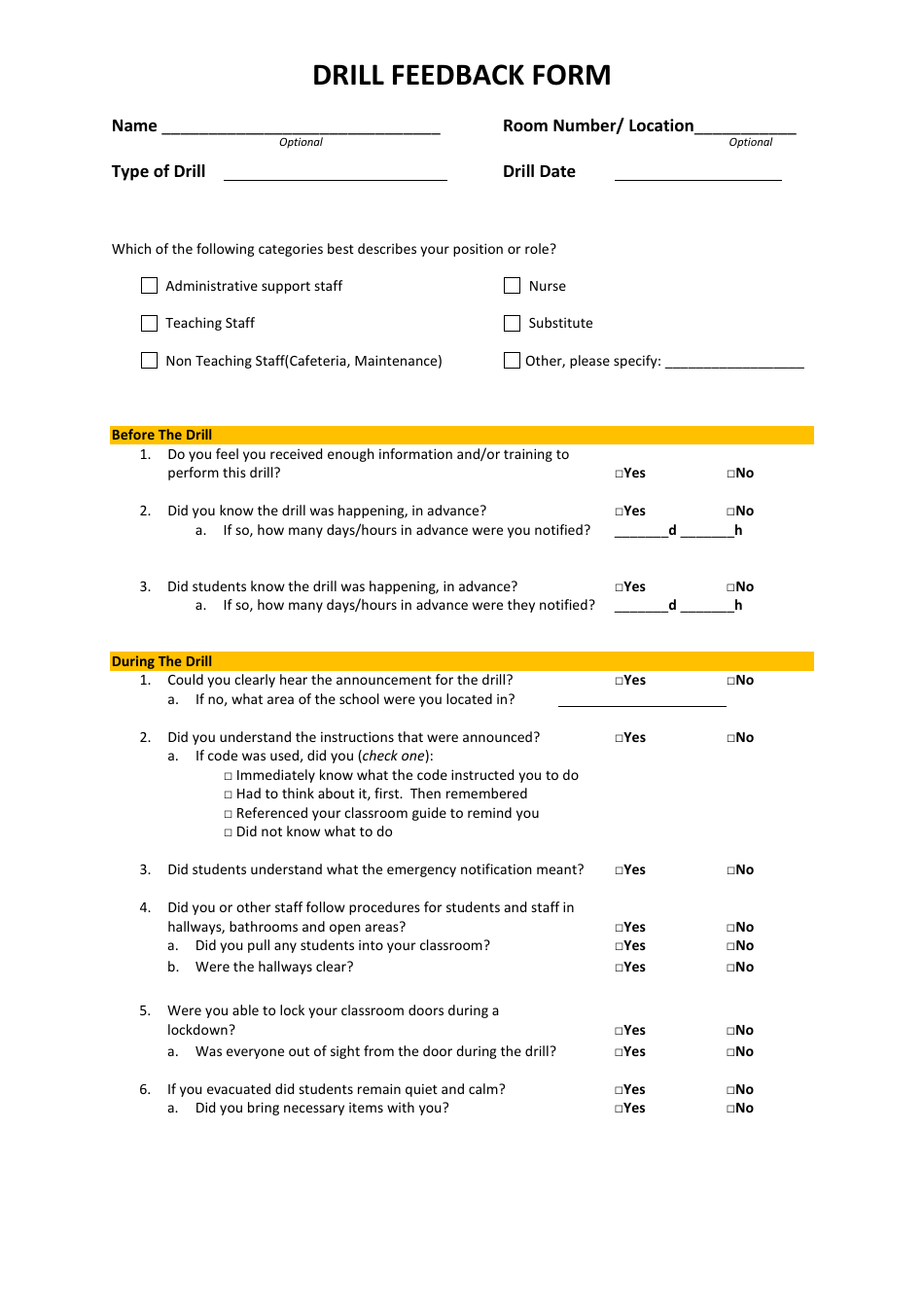 Drill Feedback Form Fill Out, Sign Online and Download PDF