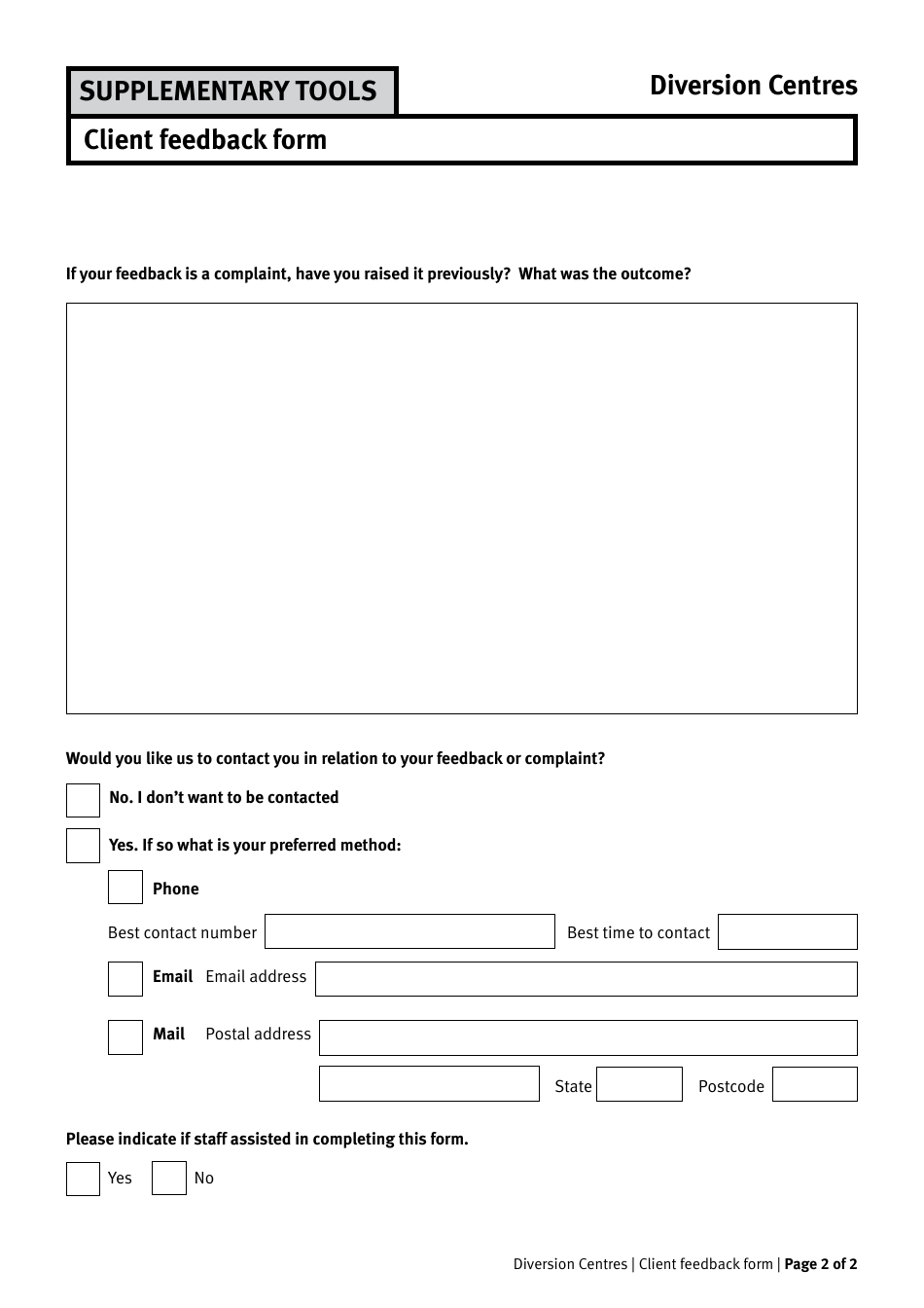 Form 0068 Client Feedback Form - Queensland, Australia, Page 2