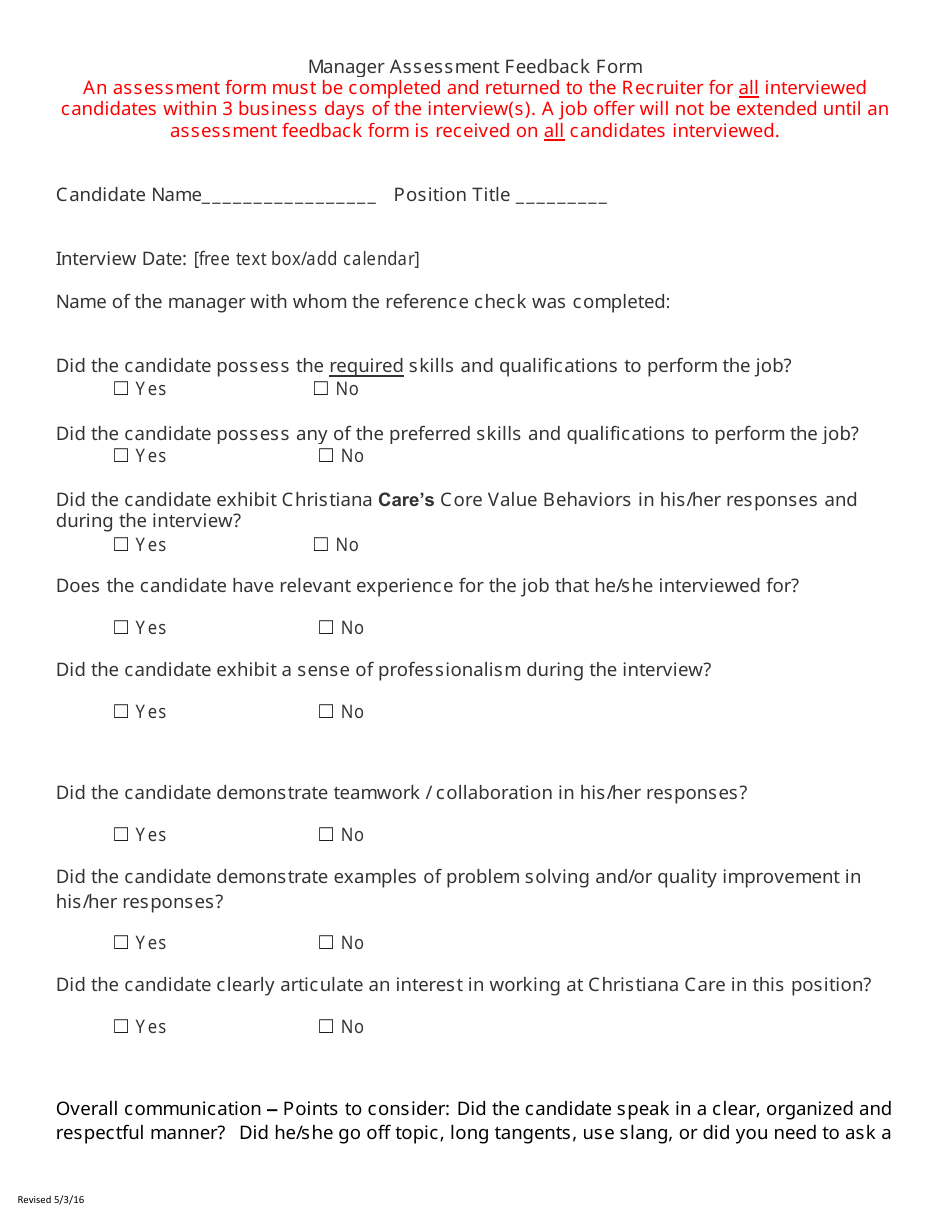 Manager Assessment Feedback Form - Fill Out, Sign Online and Download ...