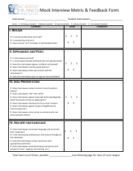Document preview: Mock Interview Metric & Feedback Form - Academy of Business