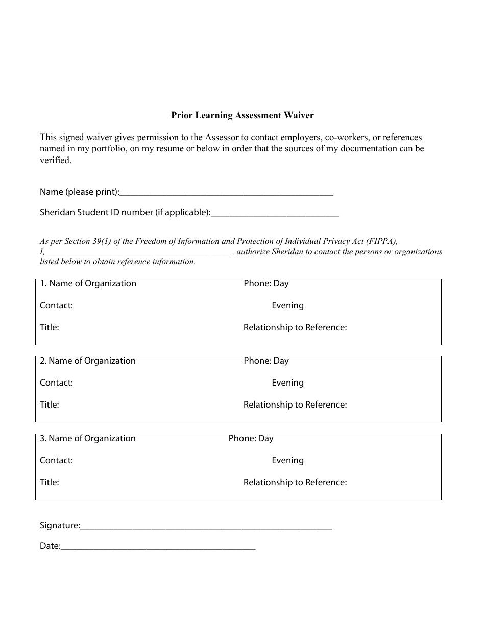 Prior Learning Self-assessment Form, Page 3