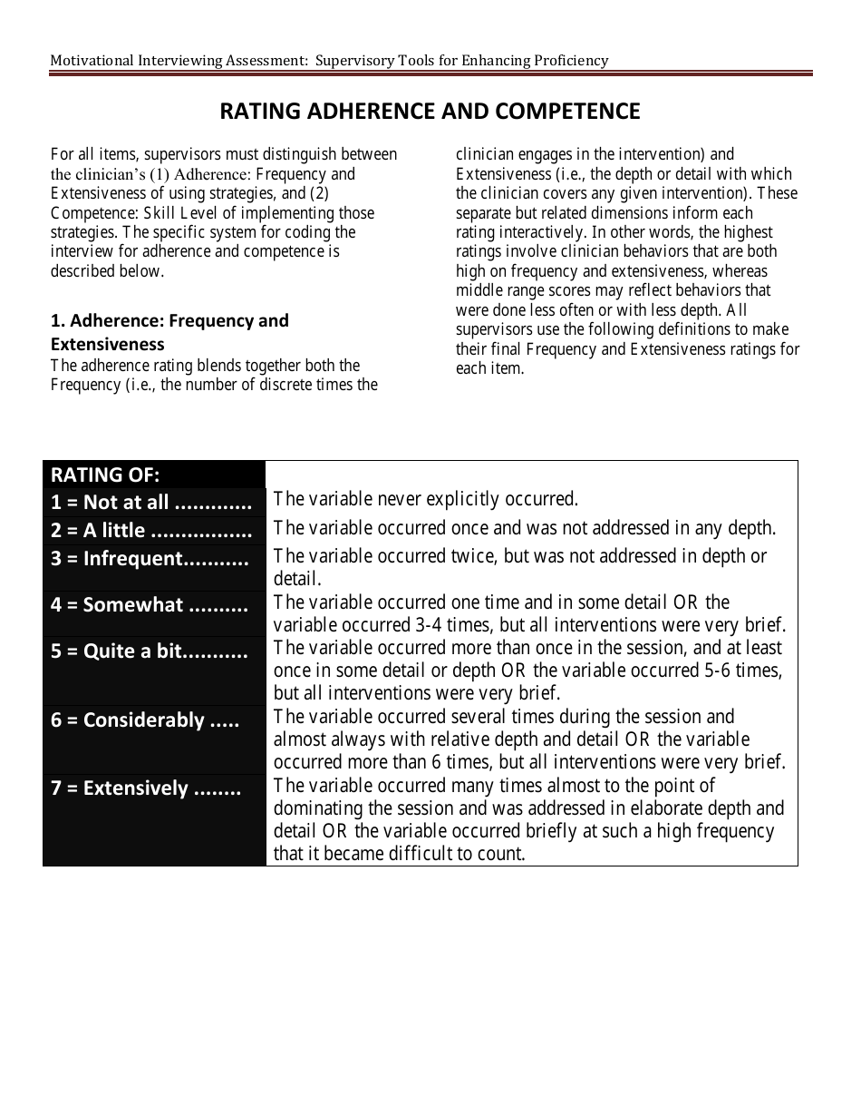 Motivational Interviewing Rating Worksheet, Page 1