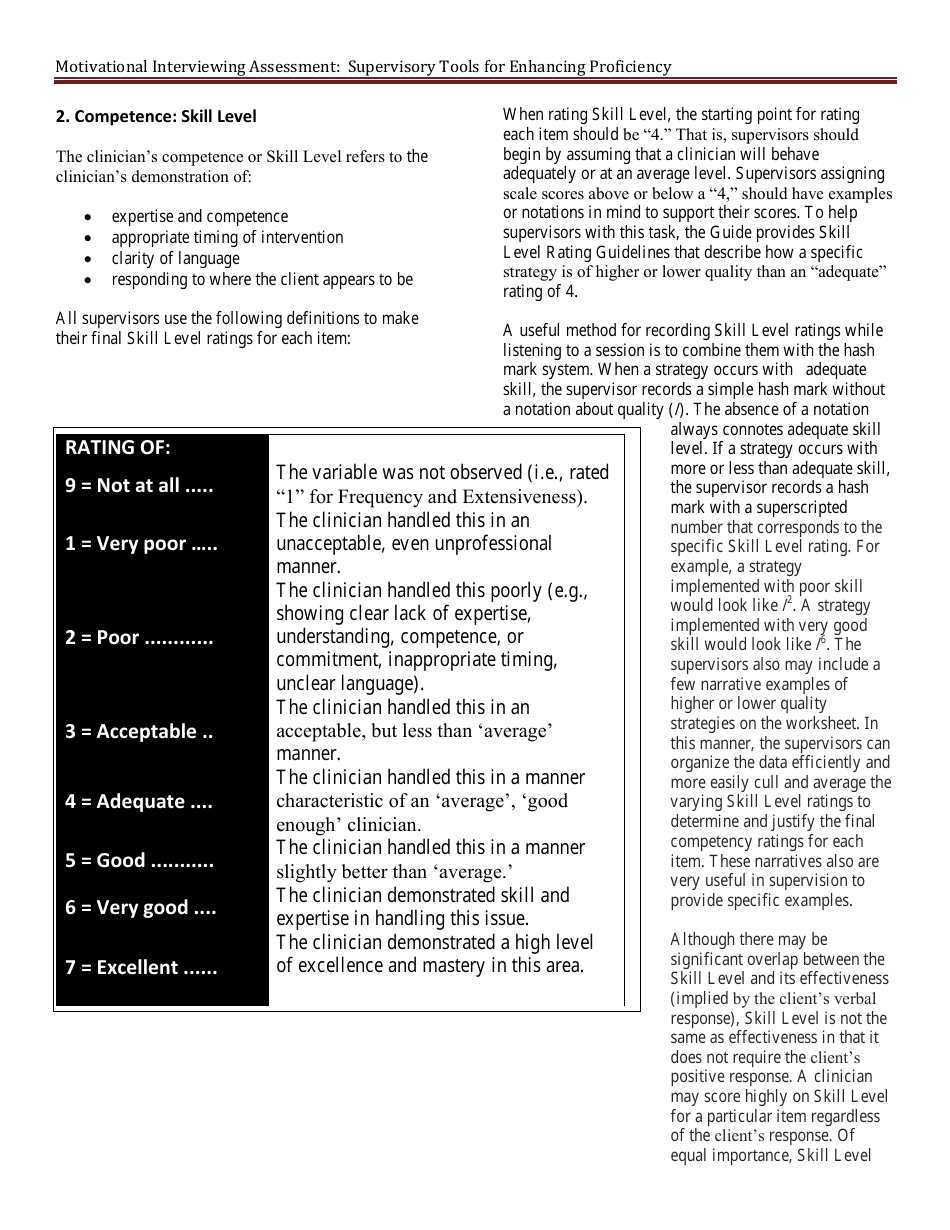 Motivational Interviewing Rating Worksheet, Page 3