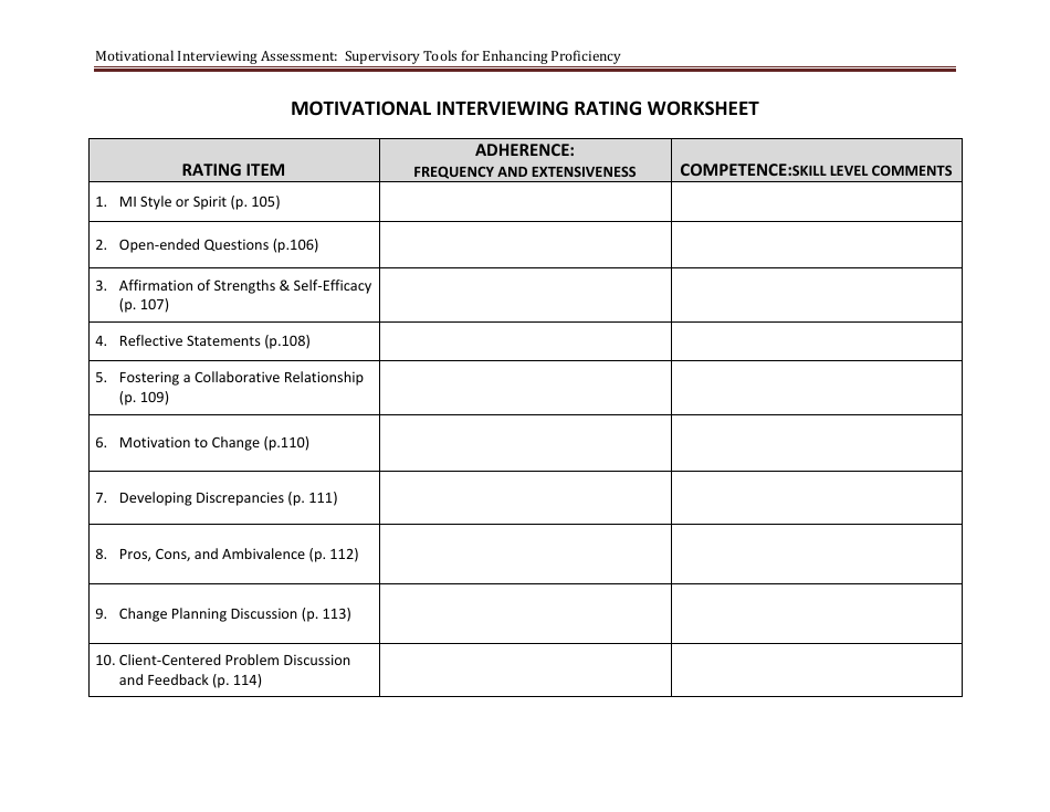 Motivational Interviewing Rating Worksheet, Page 5