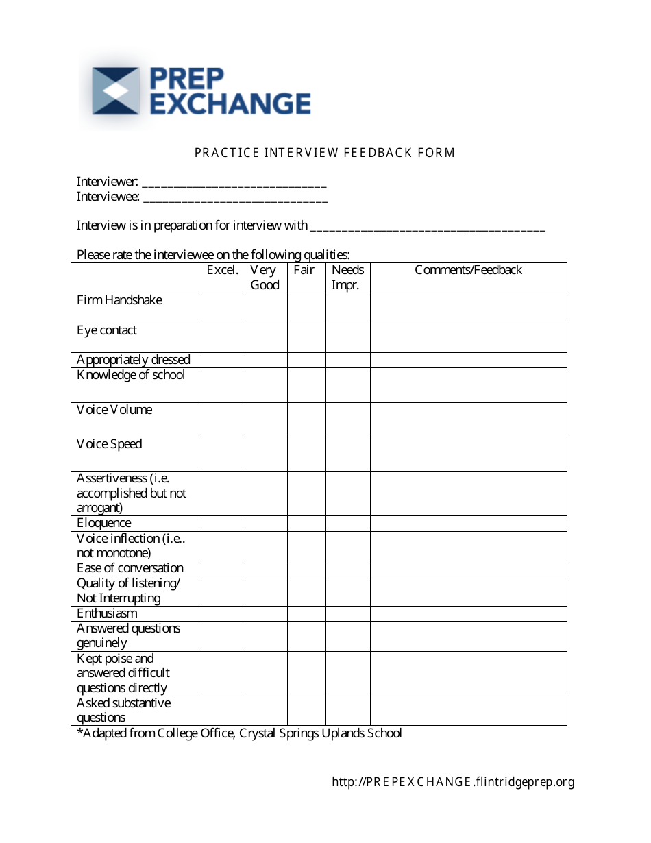 Practice Interview Feedback Form - Prep Exchange, Page 1