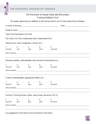 Document preview: The Prevention of Sexual Abuse and Misconduct Training Feedback Form - the Episcopal Diocese of Virginia