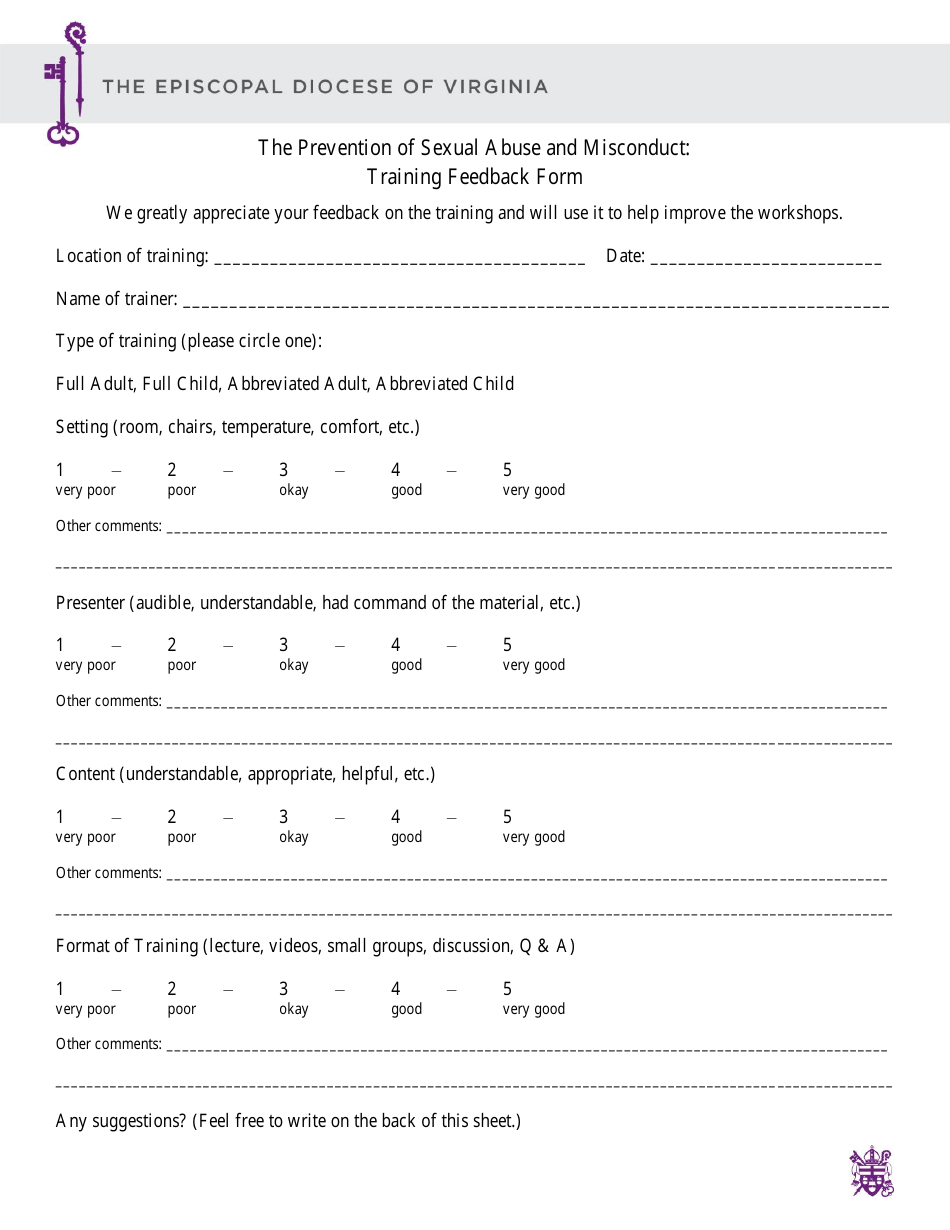 The Prevention of Sexual Abuse and Misconduct Training Feedback Form ...