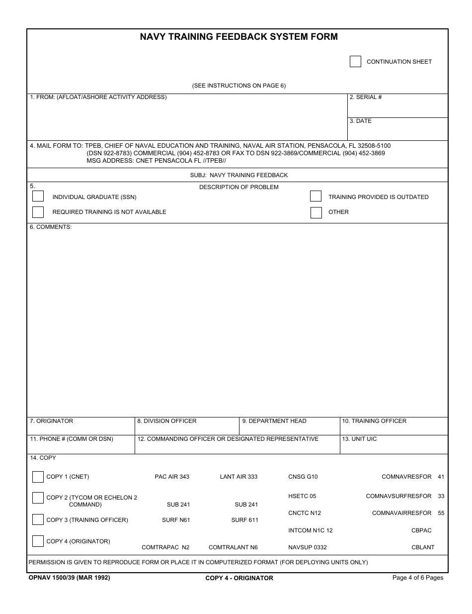 OPNAV Form 1500 / 39 Navy Training Feedback System Form, Page 4