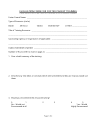 Evaluation Form for Foster Parent Training