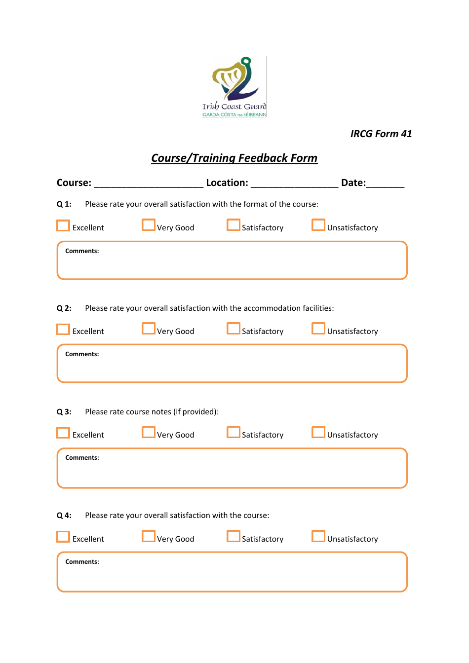 Form 41 Course / Training Feedback Form - Ireland, Page 1