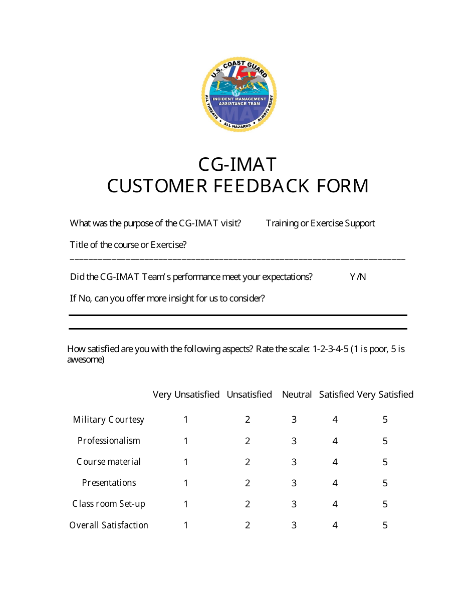 Cg-Imat Customer Feedback Form, Page 1