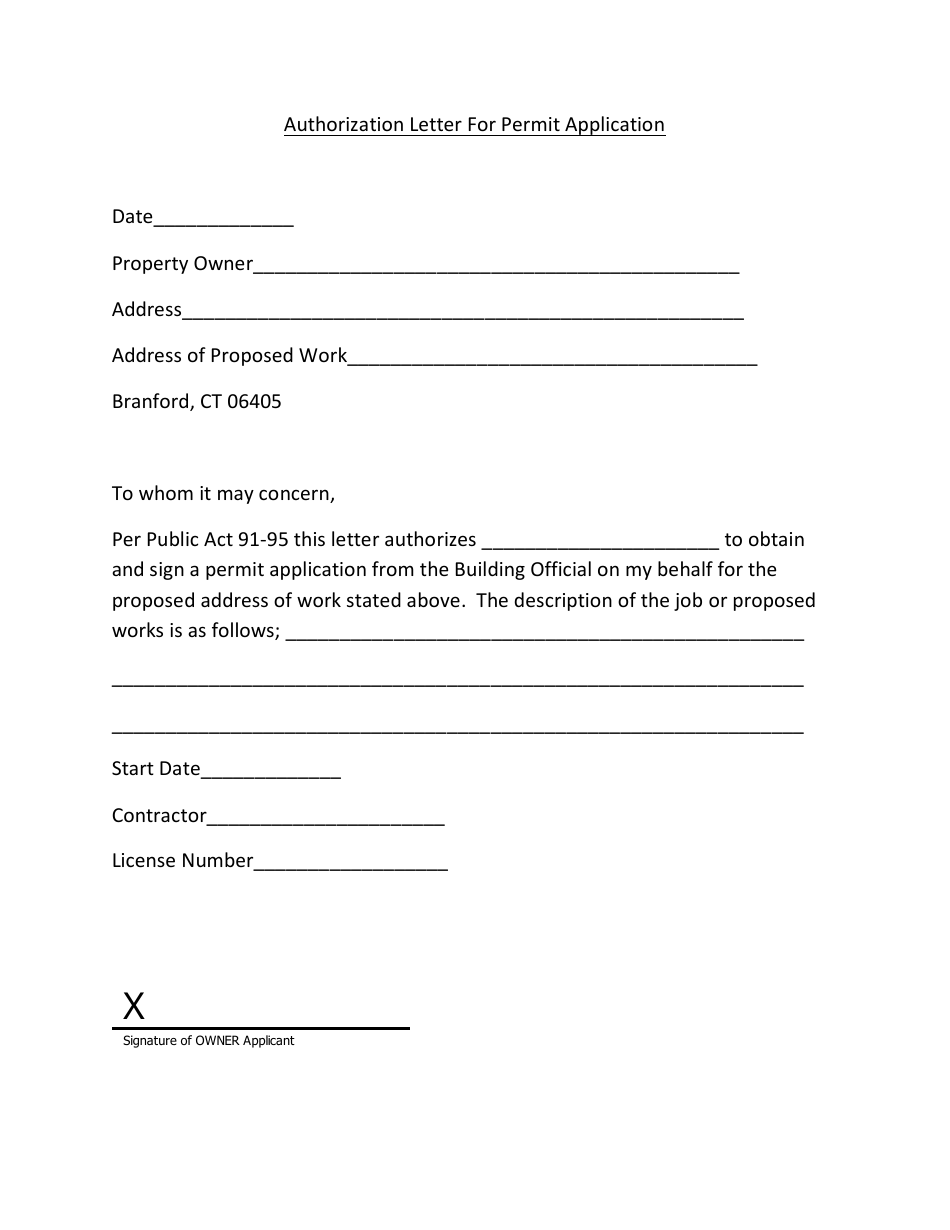 Authorization Letter for Permit Application - Connecticut, Page 1