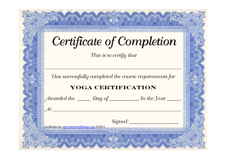 Yoga Certificate of Completion Template