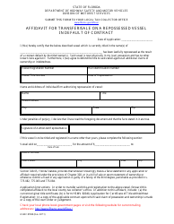Document preview: Form HSMV87008 Affidavit for Transfer/Sale on a Repossessed Vessel in Default of Contract - Florida