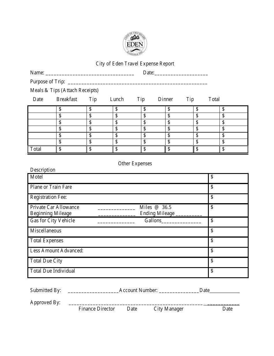 Travel Expense Report - City of Eden, North Carolina, Page 1