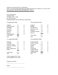 Document preview: Sample Homeschool Transcript With Gpa Calculations