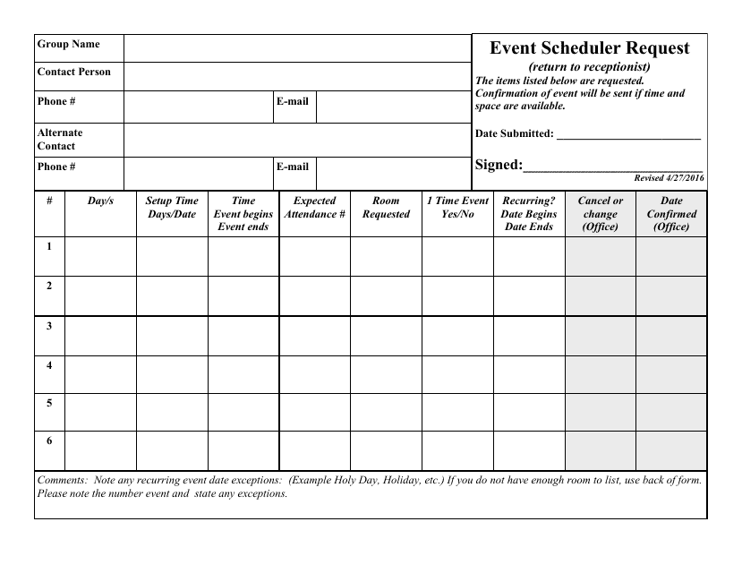 Event Scheduler Request Form