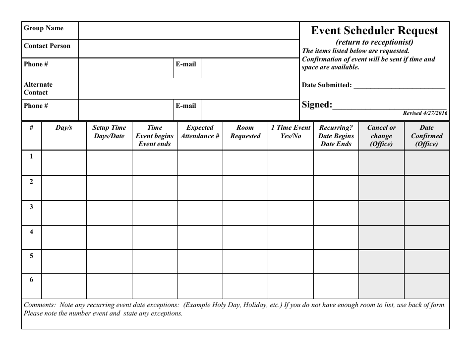 Event Scheduler Request Form, Page 1