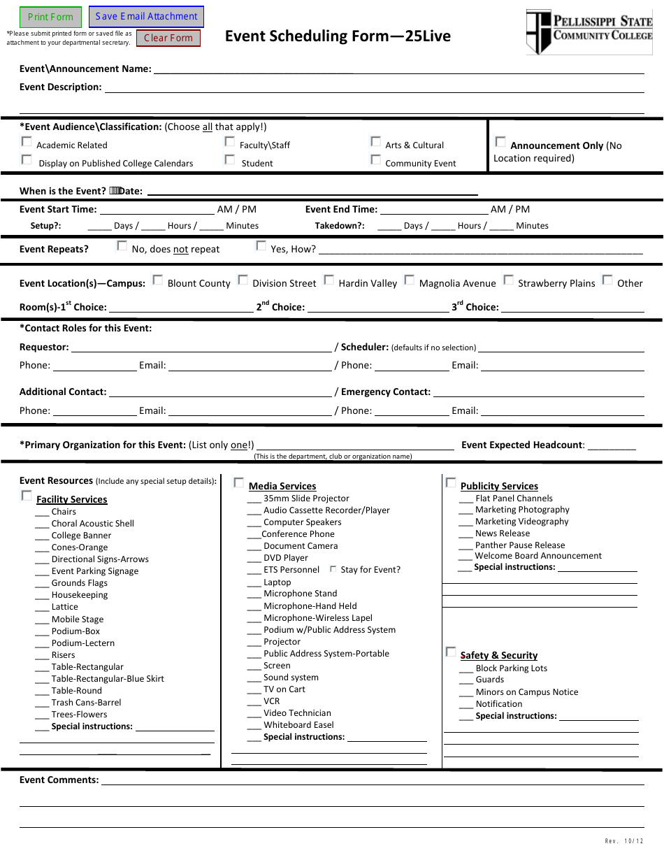 Event Scheduling Form - Pellissippi State Community College, Page 1
