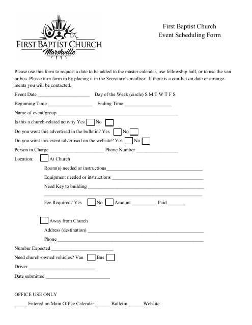 Event Scheduling Form - First Baptist Church Download Pdf