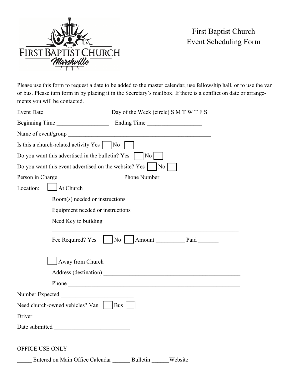 Event Scheduling Form - First Baptist Church, Page 1