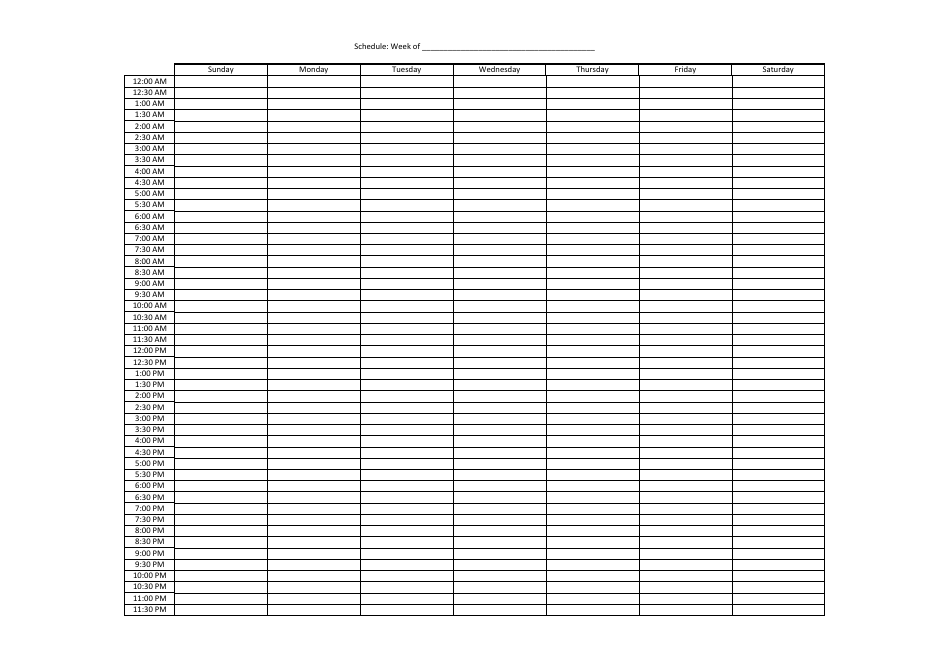 Weekly Schedule Template - Big Table